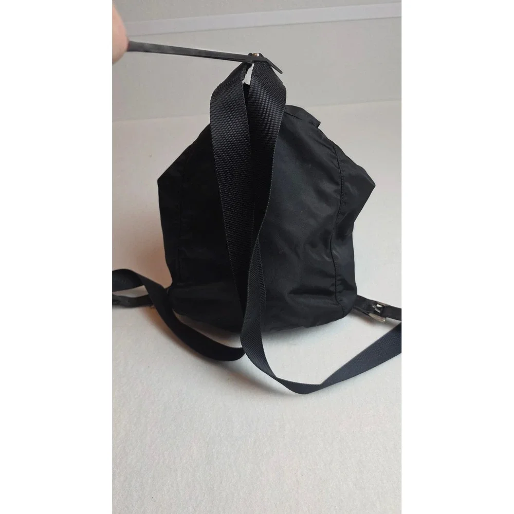 Vintage Prada Tessuto Nylon Mini Backpack Black Single Pocket Triangle Logo COA